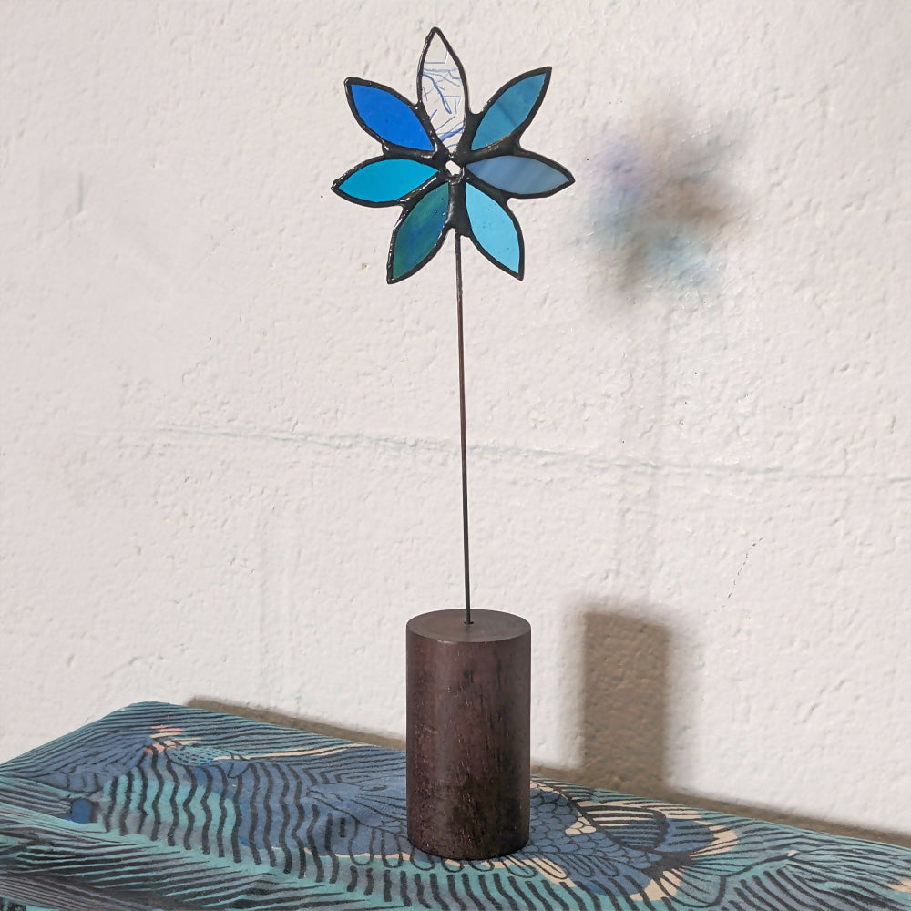 Everlasting Flower Stained Glass Sculpture - Blues