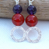 Carnelian and Amethyst Dangle Hoop Earrings