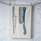 Organic Cotton Tea Towel with Knife & Cleaver Lino Print