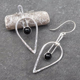 Silver and Black Onyx Tear Drop Dangle Earrings