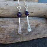 Amethyst forged silver earrings