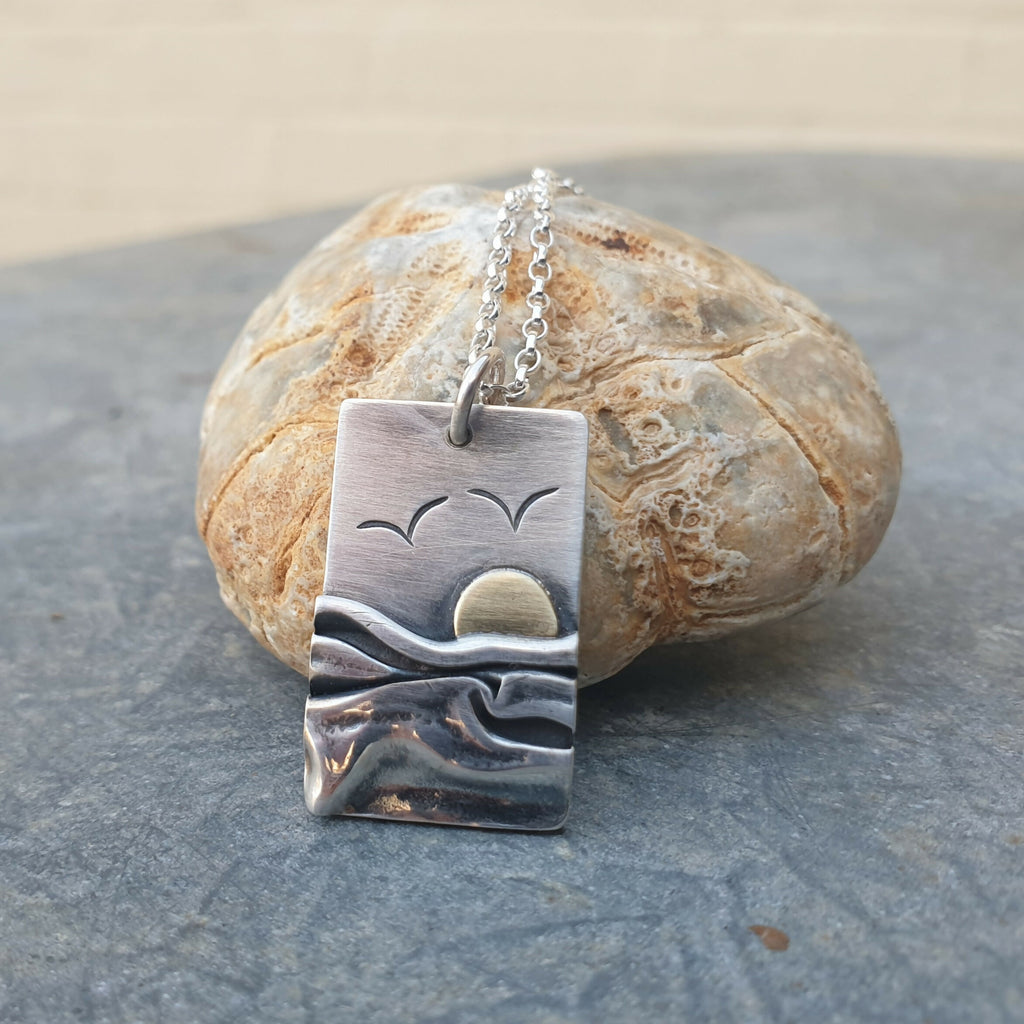 Rectangular Sterling Silver Beach Coastal Pendant