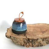 Blue Glaze Lidded Salt Pot - Black Stoneware 2