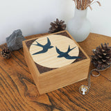 Swallows - Hand cut Marquetry Wooden Trinket Box