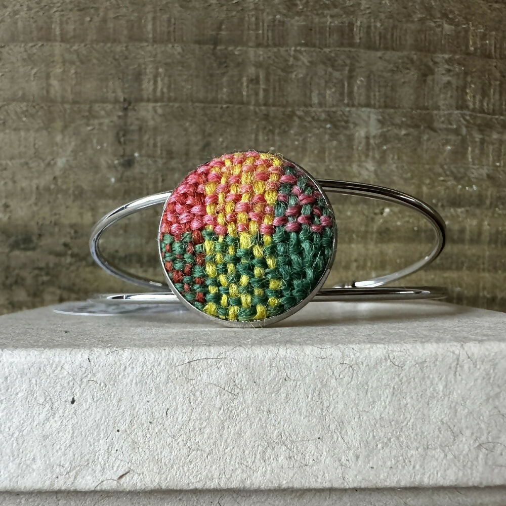 Green, Yellow and Pink Check - British Wool Large Bangle