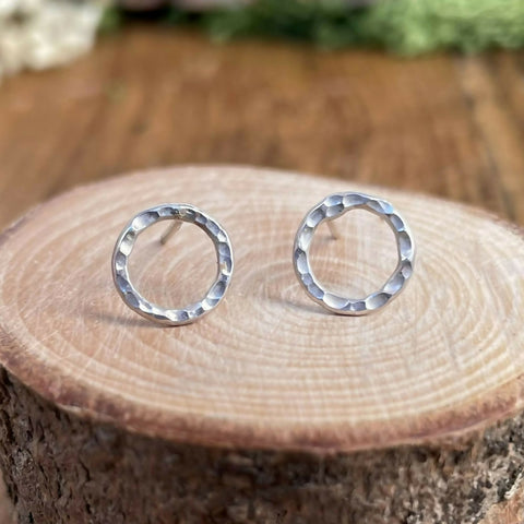 Silver Luna Circle Stud Earrings - Handmade Sterling Silver Earrings
