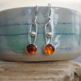 Amber and Silver Dangle Earrings
