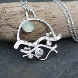 Silver Abstract Seascape and Chalcedony Pendant Necklace