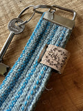 Blue and Grey Stripe - Handwoven British Wool Key Fob