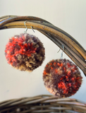 Brown, Beige & Red Pom Pom Earrings 1