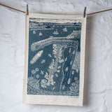 Organic Cotton Tea Towel with Summer, St Mawes Lino Print