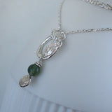 Green Moss Silver Leaf Pendant Necklace