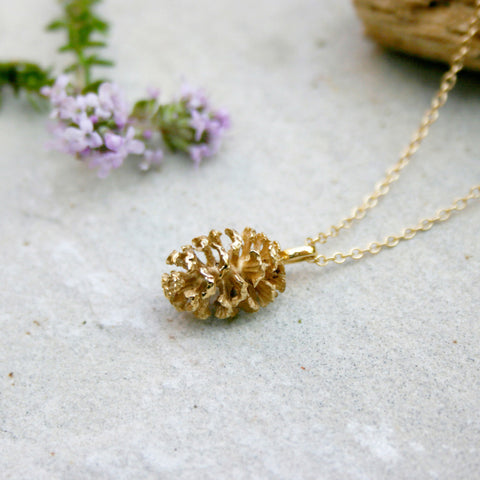 Curious Magpie - Yellow Gold Pinecone Necklace Square