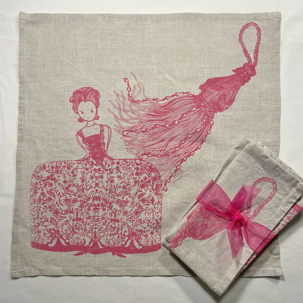 2 x Pink Lady Hoops Tassel - Linen Napkins