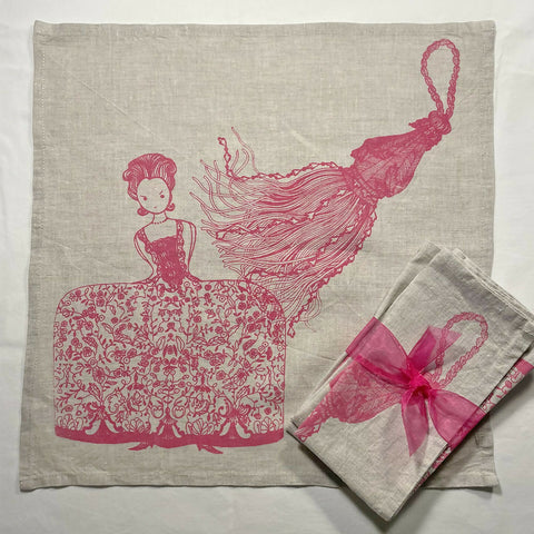 2 x Pink Lady Hoops Tassel - Linen Napkins