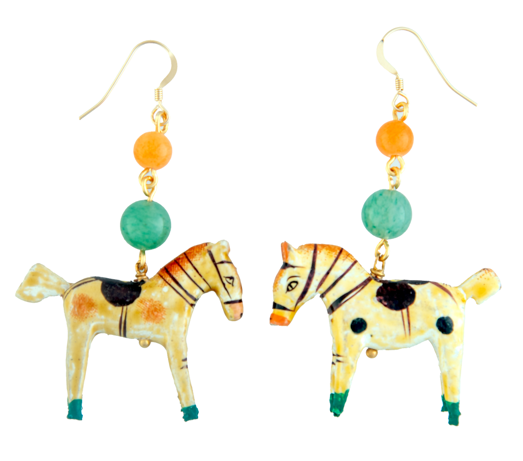 Antique Indian Handpainted Horse Earrings 1