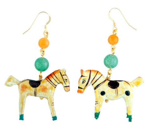 Antique Indian Handpainted Horse Earrings 1