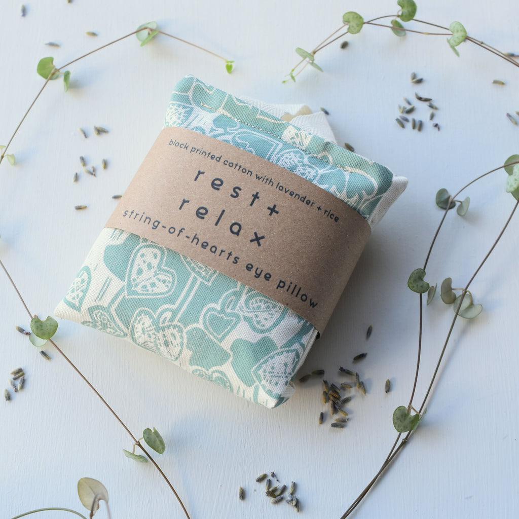 String of Hearts Eye Pillow - Block Printed By Hand