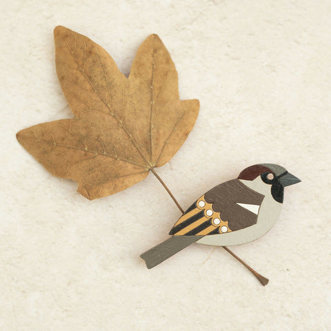 House Sparrow - Hand Painted Brooch