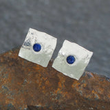 Square Lapis Lazuli Silver Stud Earrings