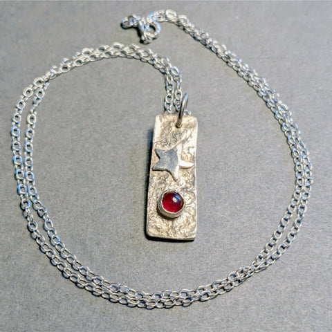 Sterling Silver Pendant with Chain - Garnet and Star
