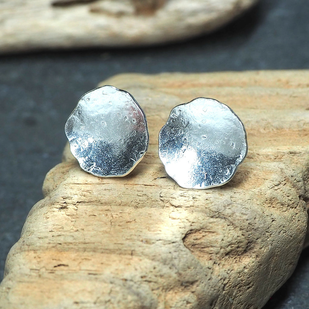 Large Sterling Silver Hammered Stud Earrings
