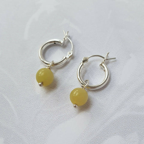 Serpentine Gemstone Silver Huggie Earrings