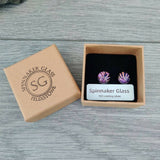 Pink Starburst Dichroic Glass Silver Stud Earrings