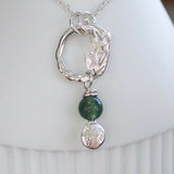 Green Moss Silver Leaf Pendant Necklace