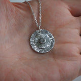 Silver Daisy and Leaf Pendant Necklace