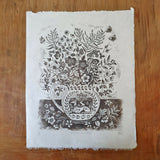 Wild Flowers in a Jug - Burnt Umber - Linocut Print