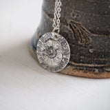 Silver Daisy and Leaf Pendant Necklace
