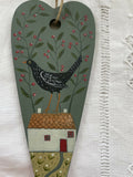 Berry and Blackbird - Wooden Hanging Decoration