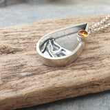 Sterling Silver Teardrop Beach Scene Pendant With Amber
