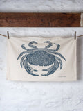 Organic Cotton Tea Towel with Brown Crab Lino Print