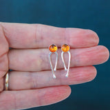 Silver and Amber Arc Stud Earrings