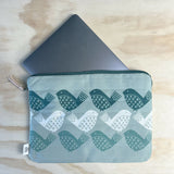 14” Hand quilted Laptop / Sketchbook / document sleeve | Grey & Blues Bird Design | British Made