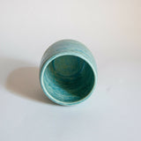Ceramic beaker / budvase glazed in shades of turquoise and pale green