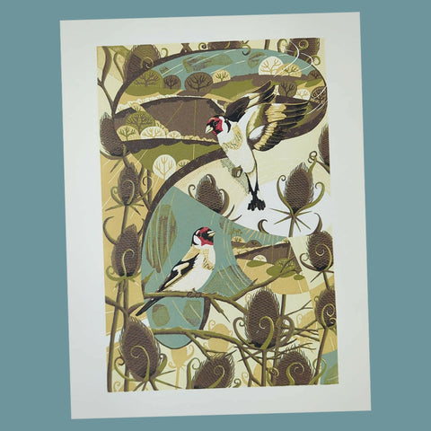Goldfinches - Original Linocut Print 2
