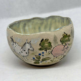 Handmade Stoneware Illustrated Bowl - Chickens, Cow Horse and Pigs