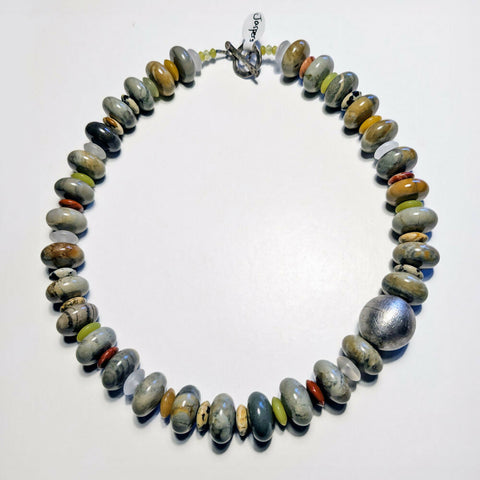 Gemstone necklace with handmade Sterling Silver bead