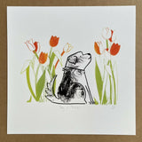 Dog in Tulips - Giclee Print