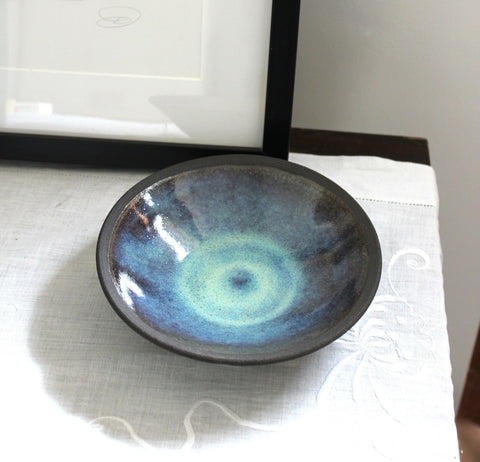 Black Ceramic Bowl - Blue Glaze
