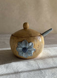 Handmade Ceramic Lidded Bowl and Spoon with Flower Design