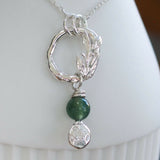 Green Moss Silver Leaf Pendant Necklace