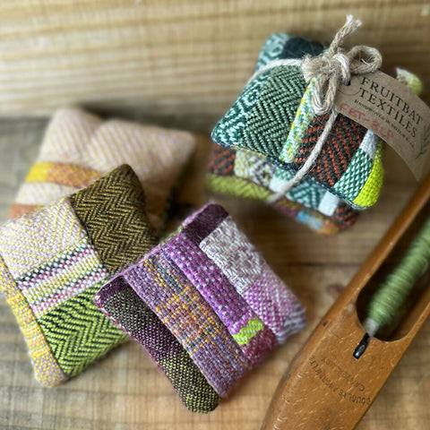 Patchwork Lavender Pouch Set of 3 - Hand Dyed and Woven British Wool Fabric