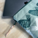 14” Hand quilted Laptop / Sketchbook / document sleeve | Grey & Blues Bird Design | British Made