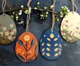 Folk Art Wooden Easter Egg Hanging Decoration - Blue