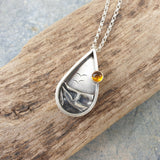 Sterling Silver Teardrop Beach Scene Pendant With Amber