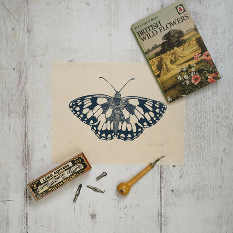 Marbled White Butterfly Lino Print